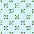 Seamless pattern with white flower and leaves. Daisy blossom. Chamomile. Spring and summer floral background Royalty Free Stock Photo