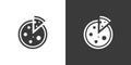 Simple Pizza with a Slice Cut Icon. Black Silhouette on White Background, Inverted White on Black. Vector Design Clean Aesthetic