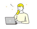 Woman in front of a computer - upper body -student of university icon - simple vector illustration material