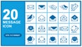 Email icons set on blue background. Vector illustration. Collection of mail and messaging icons. Design elements