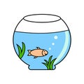 Illustration of a fishbowl with a fish inside on a white background. Illustration of room decoration, fishbowl.