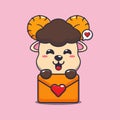 Cute ram sheep cartoon character with love message. Royalty Free Stock Photo