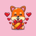 Cute shiba inu happy with love gift in valentine\'s day.