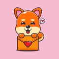 Cute shiba inu cartoon character with love message.