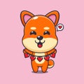 Cute shiba inu cartoon character holding love decoration.