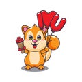 Cute squirrel cartoon character holding love balloon and love flowers. Royalty Free Stock Photo