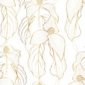 Dogwood seamless pattern with golden line. Royalty Free Stock Photo