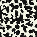 Cow skin texture, black spot repeated seamless pattern. Animal print dalmatian dog stains. Vector Royalty Free Stock Photo