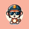 cute vector design illustration of monkey and rider helmet