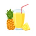 Pineapple juice in glass isolated on white background. Tropical fruit drink. Royalty Free Stock Photo