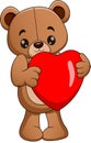 Cartoon illustration of a cute teddy bear mascot standing and holding a love heart. Royalty Free Stock Photo