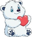 Cartoon illustration of cute polar bear mascot sitting and holding a love heart. Royalty Free Stock Photo