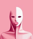 Figure with a neutral expression in monochromatic shades of pink Royalty Free Stock Photo