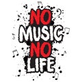 No music no life. Hand drawn lettering. Vector illustration.