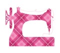 Retro sewing machine icon in pretty pink plaid attern Royalty Free Stock Photo