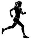 Woman jogger icon with profile view in black silhouette