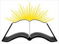 Open book icon with yellow rays of light shinning from behind Royalty Free Stock Photo