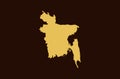 Gold colored map design isolated on brown background of Country Bangladesh - vector