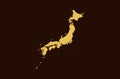 Gold colored map design isolated on brown background of Country Japan - vector