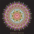 Colourful Mandala floral design on dark background