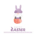 Happy Easter day watercolor. gnome cartoon with Easter egg greeting card wallpaper background