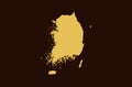 Gold colored map design isolated on brown background of Country South Korea - vector