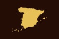 Gold colored map design isolated on brown background of Country Spain - vector