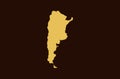 Gold colored map design isolated on brown background of Country Argentina - vector