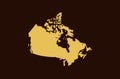 Gold colored map design isolated on brown background of Country Canada - vector