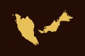 Gold colored map design isolated on brown background of Country Malaysia - vector