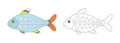 X-ray fish line and color illustration.