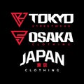 Osaka Tokyo Japan vintage t-shirt streetwear. Set Typography slogan tshirt design. Vector illustration.
