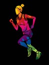 Marathon Runner A Woman Start Running Action Cartoon Sport Graphic