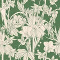 Seamless background with a line spring flowers ornament, fashionable modern wallpaper or textile.