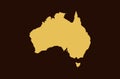 Gold colored map design isolated on brown background of Country Australia - vector