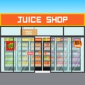 Fruit Juice Shop Store. Fridge with Vegetable drinks