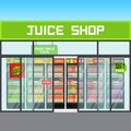 Vegetable Juice Shop Store. Fridge with Vegetable drinks