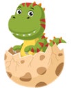 Cute baby dinosaur cartoon hatching from egg Royalty Free Stock Photo
