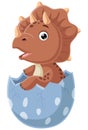 Cute baby triceratops cartoon hatching from egg Royalty Free Stock Photo