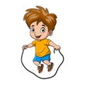 Cute little boy cartoon playing jumping rope Royalty Free Stock Photo