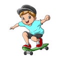 Cute little boy cartoon playing skateboard Royalty Free Stock Photo