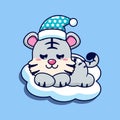 Sleeping white tiger cartoon vector illustration. Royalty Free Stock Photo