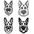 German Shepherd dog face set, files for cutting and sublimation, black and white dog template for laser cutting, Cricut and Silhou