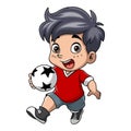 Cute little boy cartoon playing football Royalty Free Stock Photo