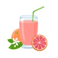 Grapefruit juice in glass isolated on white background. Fresh citrus fruit drink. Royalty Free Stock Photo