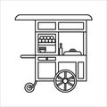 Meatball food cart in line art style, gerobak bakso or baso, gerobak bakwan or mie, gerobak siomay or batagor Royalty Free Stock Photo