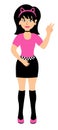 Cartoon Emo teenage girl. Young woman with black hair wearing mini skirt, cat hairband, show peace sign. Y2k 2000s style Royalty Free Stock Photo