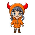 Cute little girl cartoon wearing red devil costume Royalty Free Stock Photo