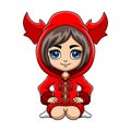 Cute little girl cartoon wearing devil costume Royalty Free Stock Photo