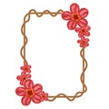 Rectangular floral frame vector illustration, square border with red floral decoration